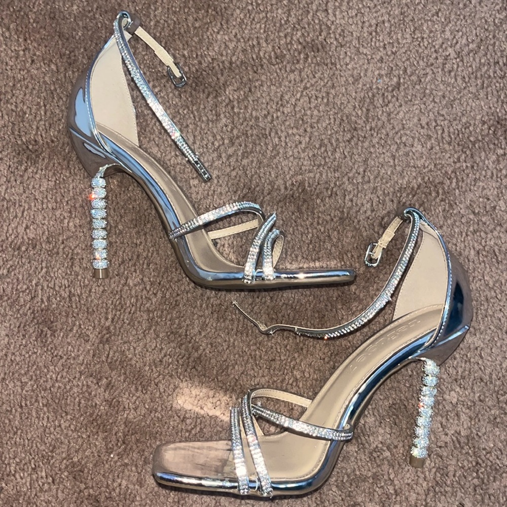 Refuge Silver Sparkly Strap Diamond Heels